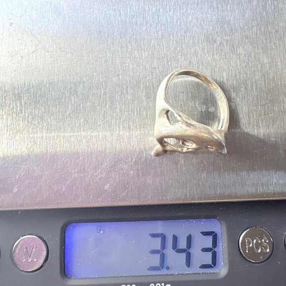 VTG Sterling Silver 925 Dolphin Design Openwork Statement Ring Size 6.5 - Picture 6 of 9